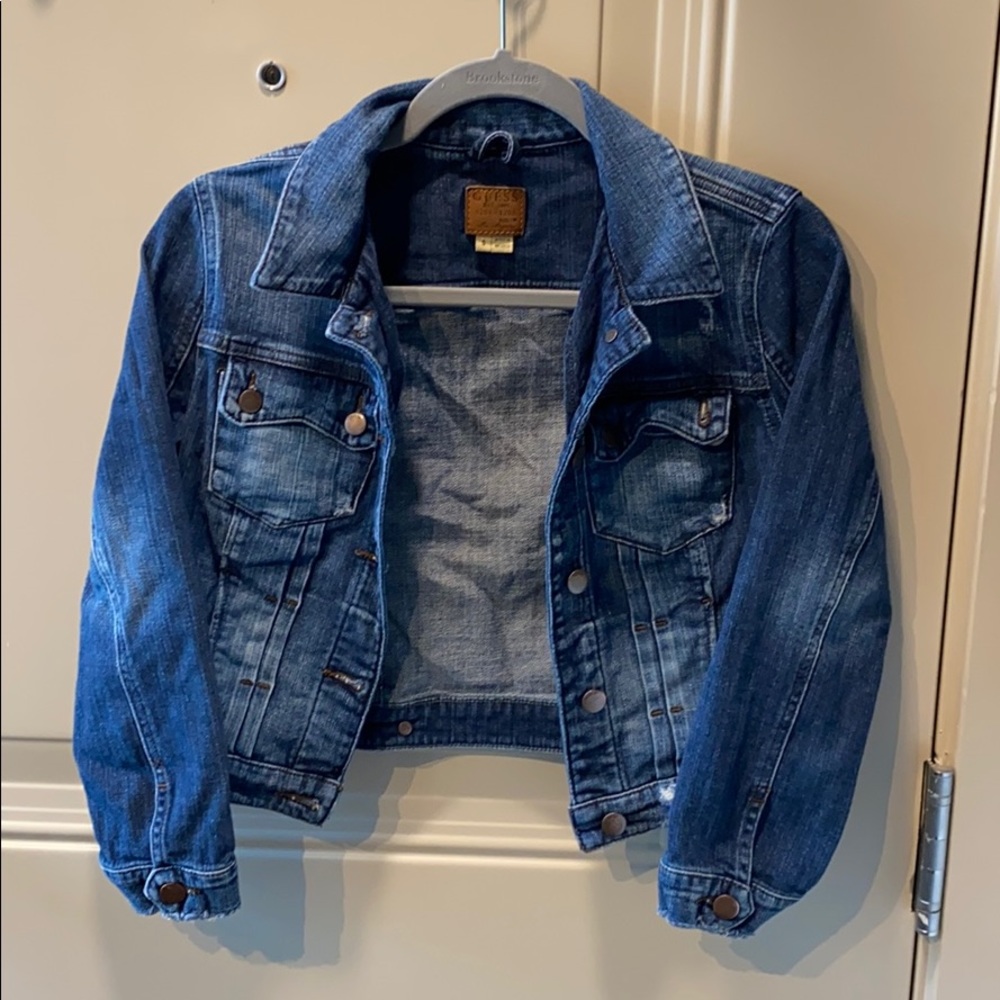 Guess Denim Jacket Vintage Distressed Women’s Small - Picture 1 of 6